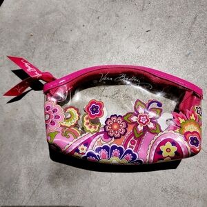 Vera Bradley Clear Plastic Floral Paisley Small Cosmetic Makeup Bag Zip Top EUC